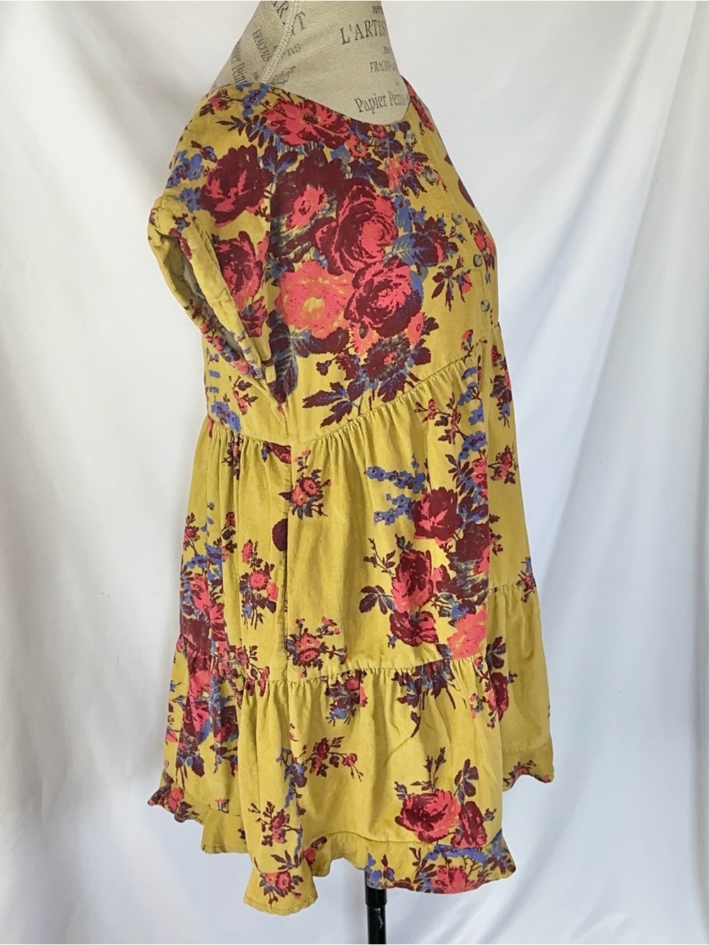 Free People Harper Corduroy Floral Flowy Tiered Short Sleeve Mini Dress M - Picture 4 of 11